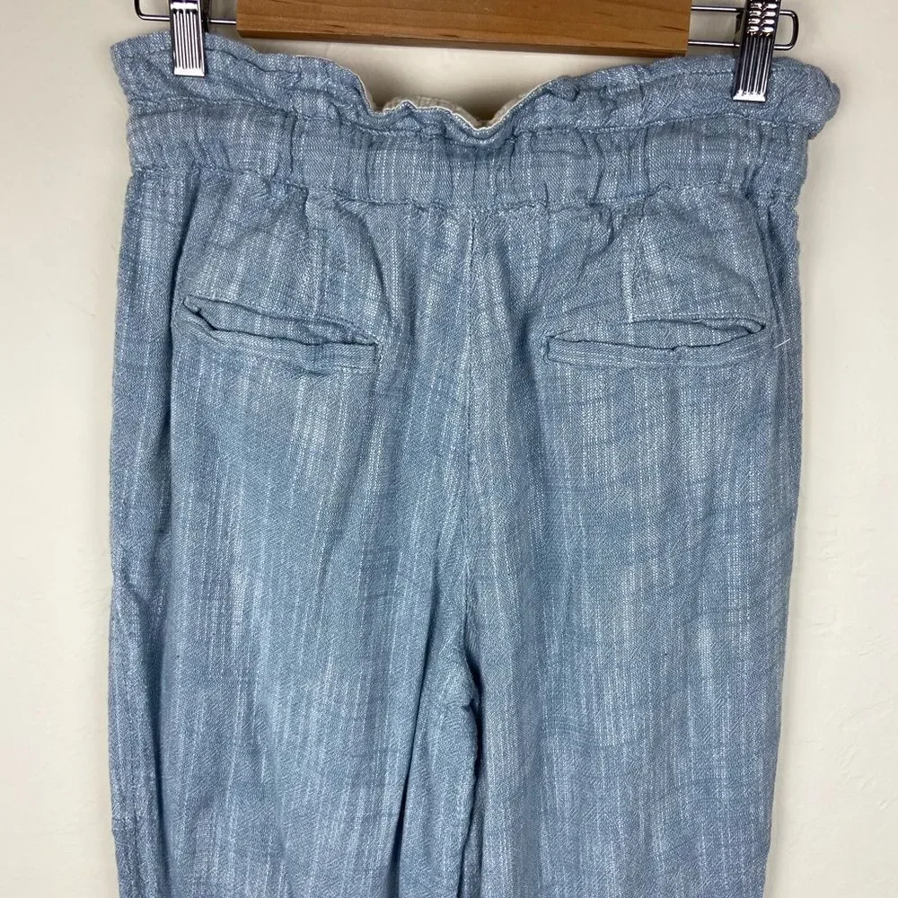 Free People Paradise Linen-Blend Chambray Ankle Pant - Light Blue